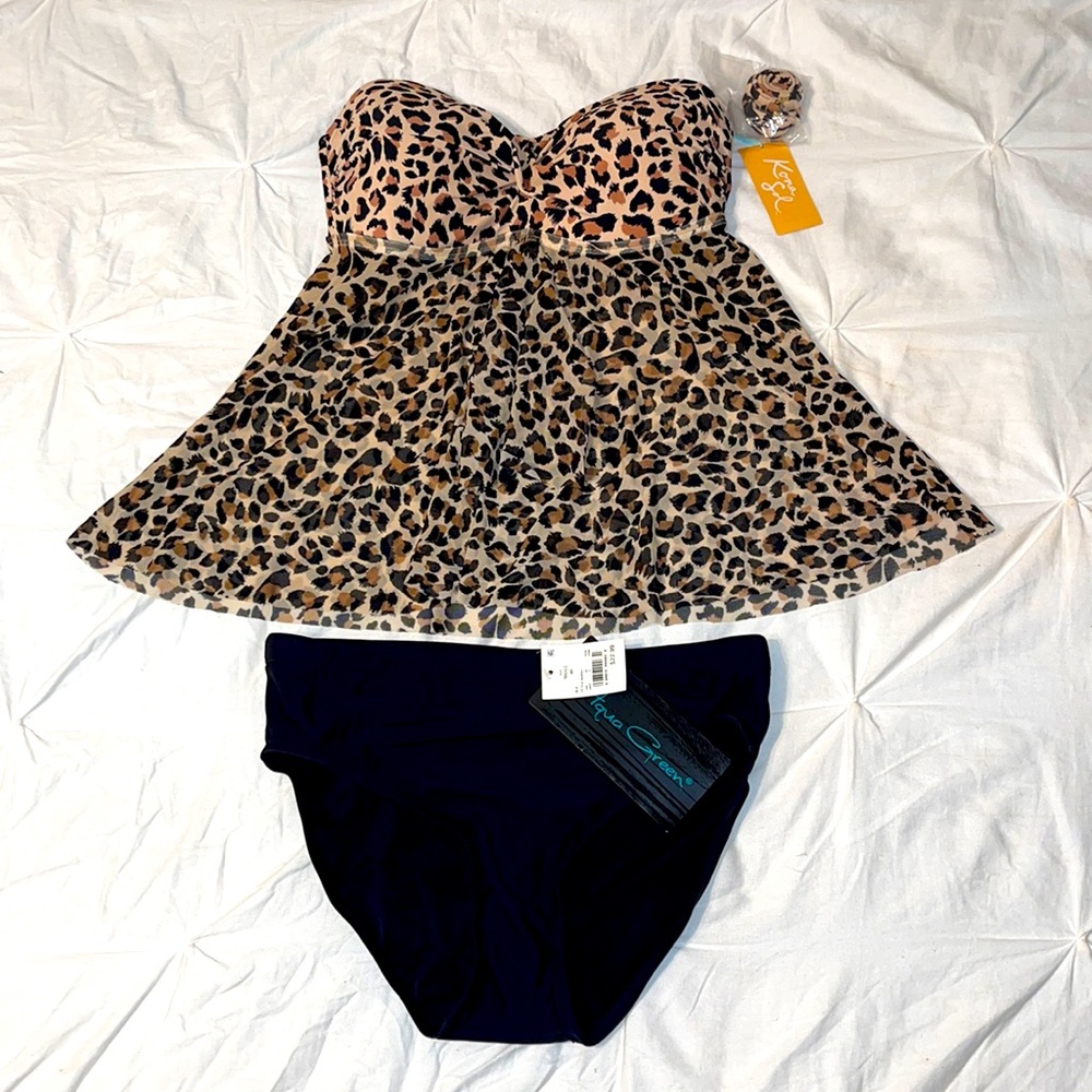 Kona Sol Leopard Print Tankini Sz Small